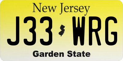 NJ license plate J33WRG