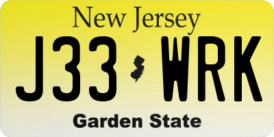 NJ license plate J33WRK