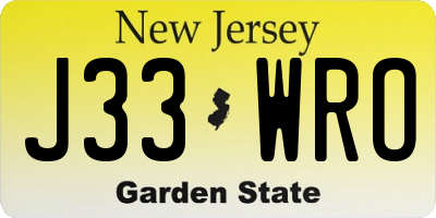 NJ license plate J33WRO