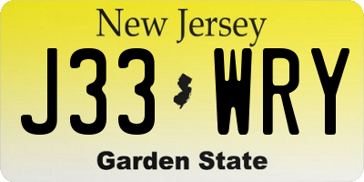 NJ license plate J33WRY