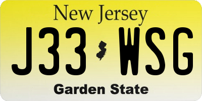 NJ license plate J33WSG