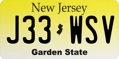 NJ license plate J33WSV