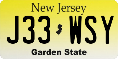 NJ license plate J33WSY