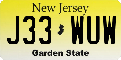 NJ license plate J33WUW