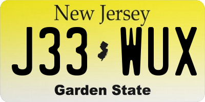 NJ license plate J33WUX