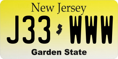 NJ license plate J33WWW