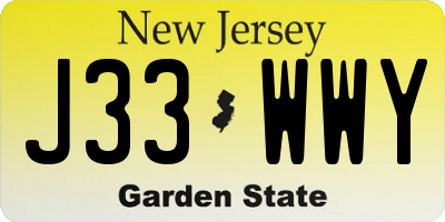 NJ license plate J33WWY