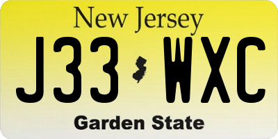 NJ license plate J33WXC