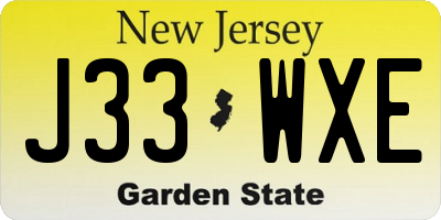 NJ license plate J33WXE