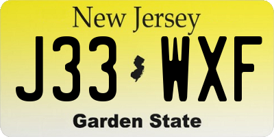 NJ license plate J33WXF