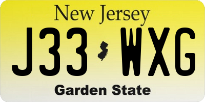 NJ license plate J33WXG