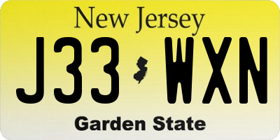 NJ license plate J33WXN