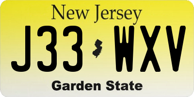 NJ license plate J33WXV