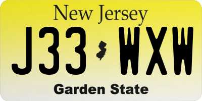NJ license plate J33WXW