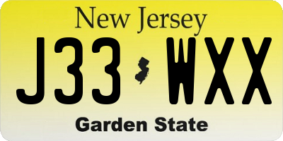 NJ license plate J33WXX