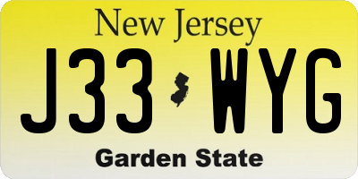 NJ license plate J33WYG