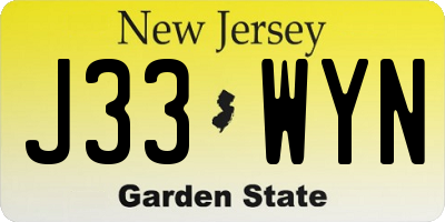 NJ license plate J33WYN