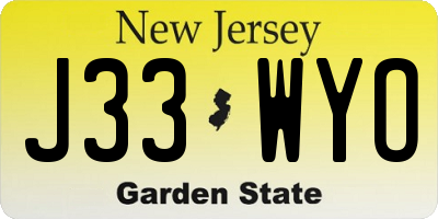 NJ license plate J33WYO