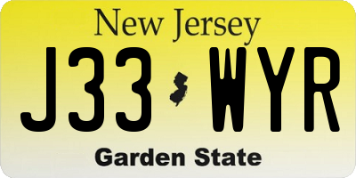 NJ license plate J33WYR