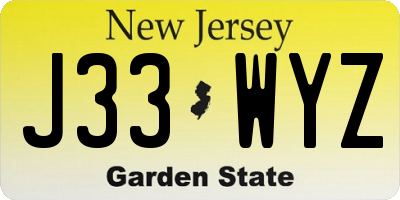 NJ license plate J33WYZ