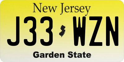 NJ license plate J33WZN