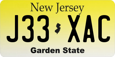 NJ license plate J33XAC