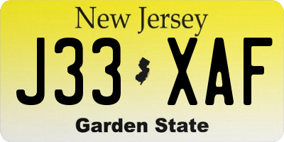 NJ license plate J33XAF