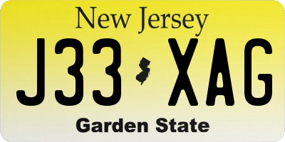 NJ license plate J33XAG