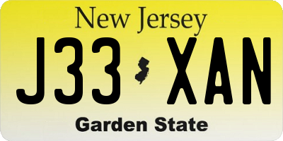 NJ license plate J33XAN