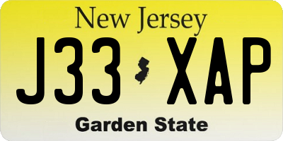 NJ license plate J33XAP