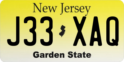 NJ license plate J33XAQ