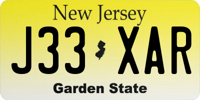 NJ license plate J33XAR