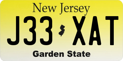 NJ license plate J33XAT