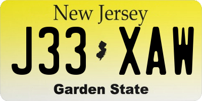 NJ license plate J33XAW