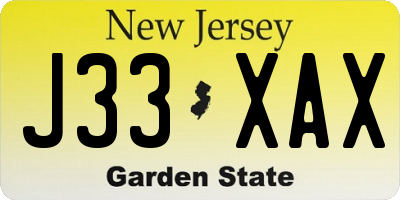 NJ license plate J33XAX