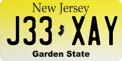 NJ license plate J33XAY