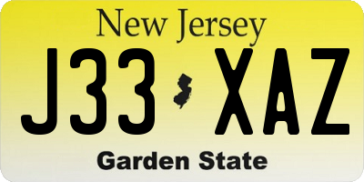 NJ license plate J33XAZ