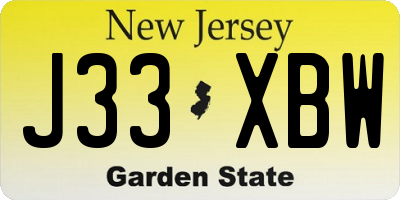 NJ license plate J33XBW