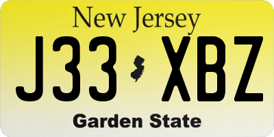 NJ license plate J33XBZ