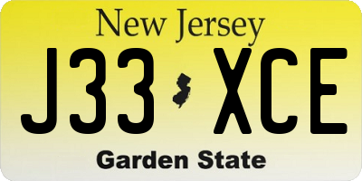 NJ license plate J33XCE