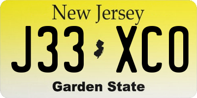 NJ license plate J33XCO
