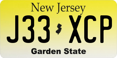NJ license plate J33XCP