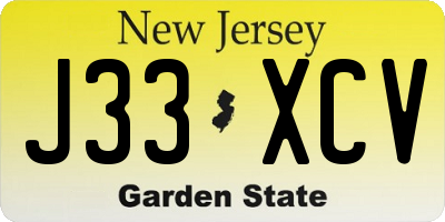 NJ license plate J33XCV