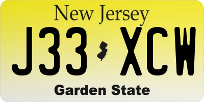 NJ license plate J33XCW