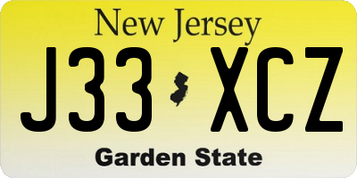 NJ license plate J33XCZ
