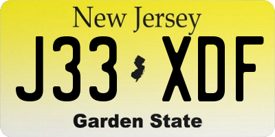 NJ license plate J33XDF