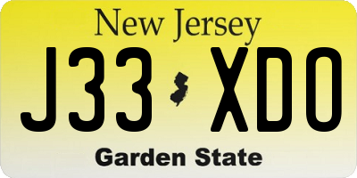 NJ license plate J33XDO