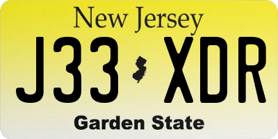 NJ license plate J33XDR