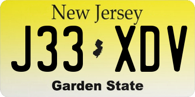 NJ license plate J33XDV