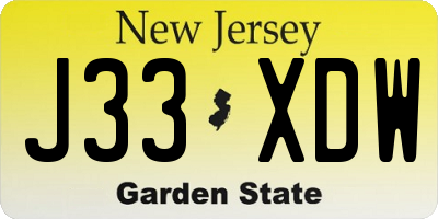 NJ license plate J33XDW
